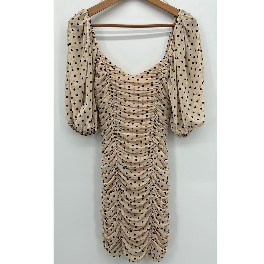 Re:named Bodycon Ruched Polka Dot Mini NYE Holiday Dress Nude Black Size‎ Small